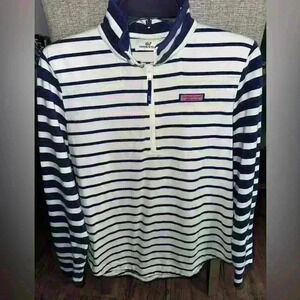 Vineyard Vines Navy and White Striped 1/4 Zip-Up Pullover - Sz XS